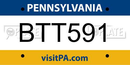 BTT591 Pennsylvania License Plate