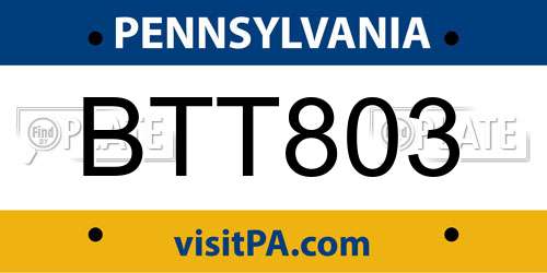 BTT803 Pennsylvania License Plate