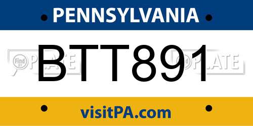 BTT891 Pennsylvania License Plate