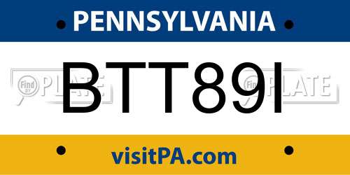 BTT89I Pennsylvania License Plate
