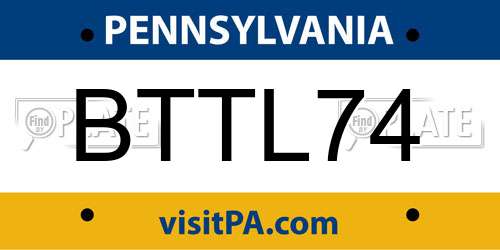 BTTL74 Pennsylvania License Plate
