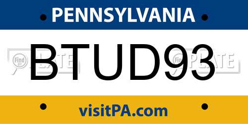 BTUD93 Pennsylvania License Plate