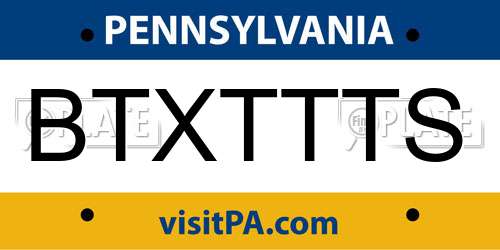 BTXTTTS Pennsylvania License Plate