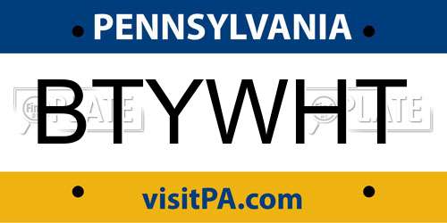 BTYWHT Pennsylvania License Plate