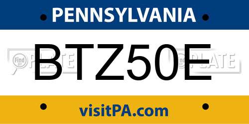 BTZ50E Pennsylvania License Plate