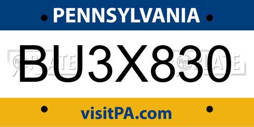 BU3X830 Pennsylvania License Plate