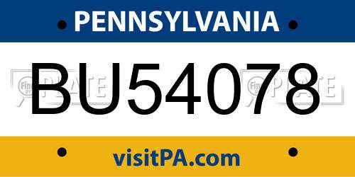 BU54078 Pennsylvania License Plate
