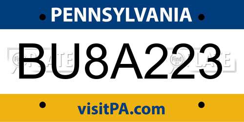 BU8A223 Pennsylvania License Plate