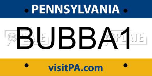 BUBBA1 Pennsylvania License Plate