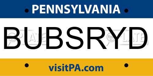 BUBSRYD Pennsylvania License Plate