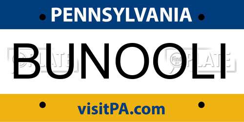 BUNOOLI Pennsylvania License Plate
