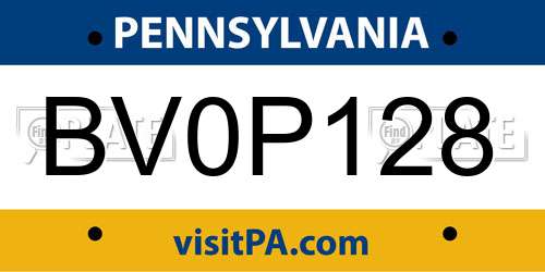 BV0P128 Pennsylvania License Plate