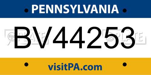 BV44253 Pennsylvania License Plate