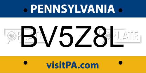 BV5Z8L Pennsylvania License Plate