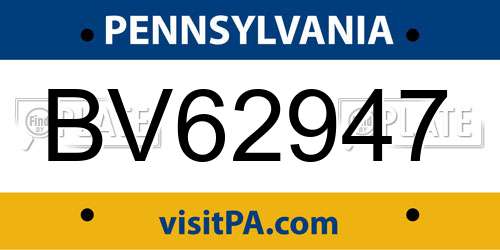BV62947 Pennsylvania License Plate