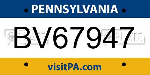 BV67947 Pennsylvania License Plate
