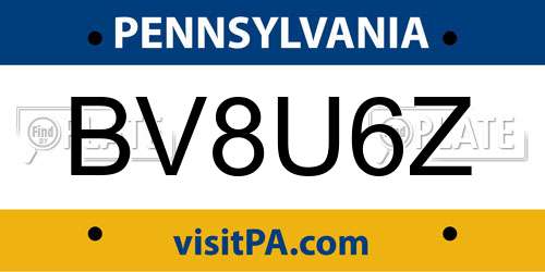 BV8U6Z Pennsylvania License Plate