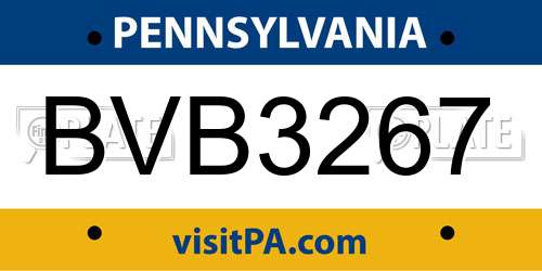 BVB3267 Pennsylvania License Plate