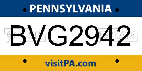 BVG2942 Pennsylvania License Plate
