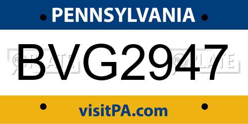 BVG2947 Pennsylvania License Plate