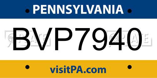 BVP7940 Pennsylvania License Plate