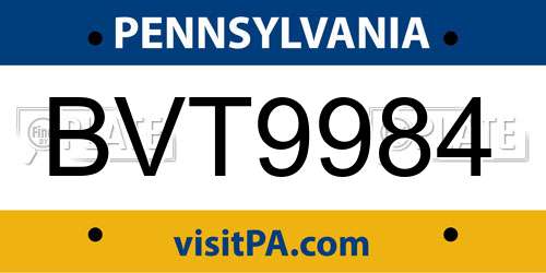 BVT9984 Pennsylvania License Plate