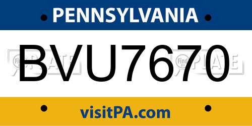 BVU7670 Pennsylvania License Plate