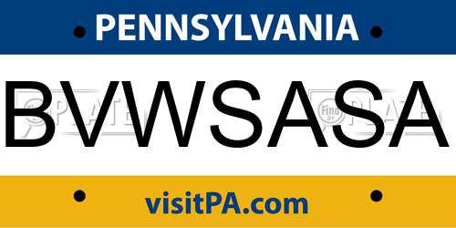 BVWSASA Pennsylvania License Plate