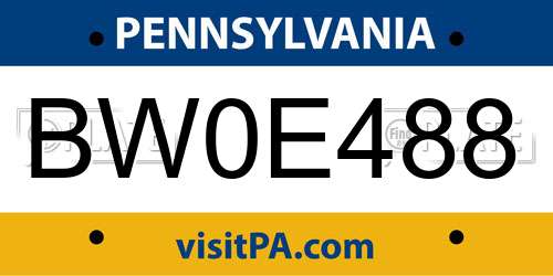 BW0E488 Pennsylvania License Plate