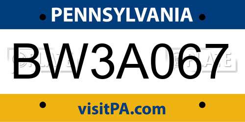 BW3A067 Pennsylvania License Plate