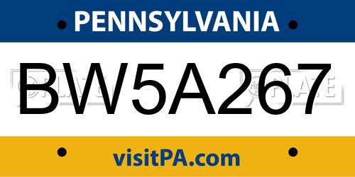 BW5A267 Pennsylvania License Plate
