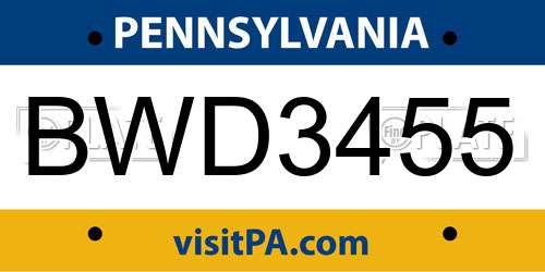 BWD3455 Pennsylvania License Plate
