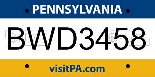 BWD3458 Pennsylvania License Plate