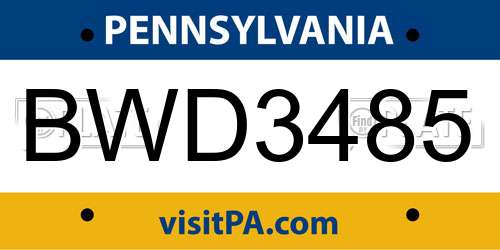 BWD3485 Pennsylvania License Plate