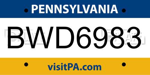 BWD6983 Pennsylvania License Plate