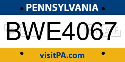 BWE4067 Pennsylvania License Plate