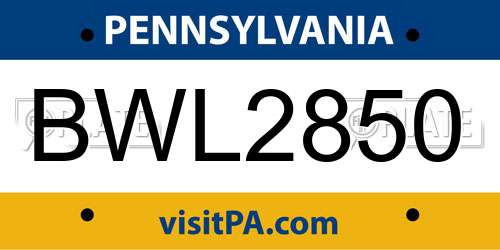 BWL2850 Pennsylvania License Plate