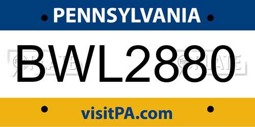 BWL2880 Pennsylvania License Plate