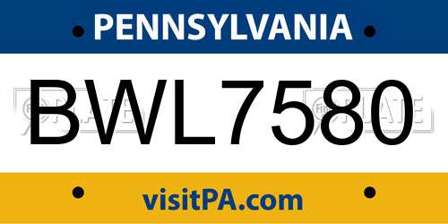 BWL7580 Pennsylvania License Plate