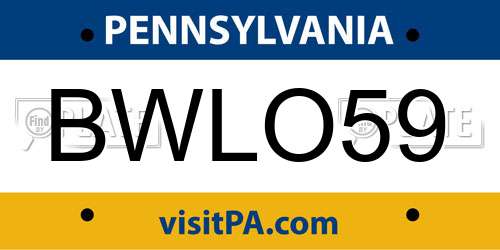 BWLO59 Pennsylvania License Plate