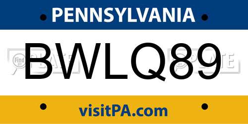BWLQ89 Pennsylvania License Plate