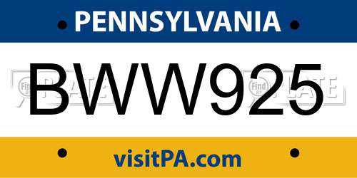 BWW925 Pennsylvania License Plate