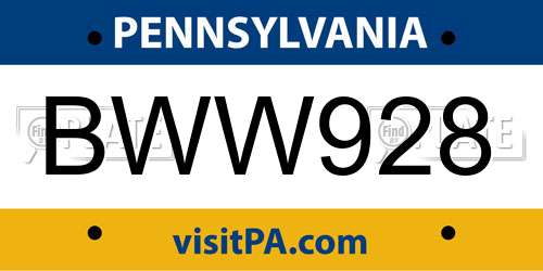 BWW928 Pennsylvania License Plate