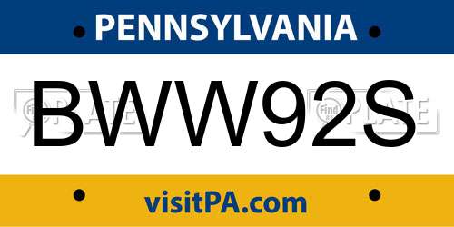 BWW92S Pennsylvania License Plate
