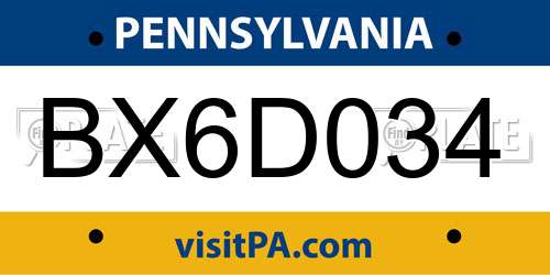 BX6D034 Pennsylvania License Plate