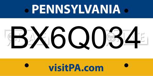 BX6Q034 Pennsylvania License Plate
