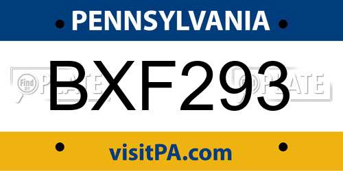 BXF293 Pennsylvania License Plate