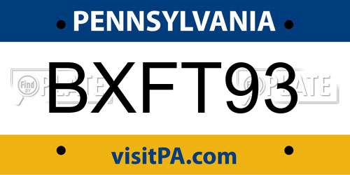 BXFT93 Pennsylvania License Plate