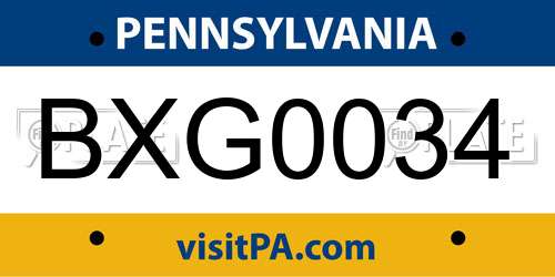 BXG0034 Pennsylvania License Plate