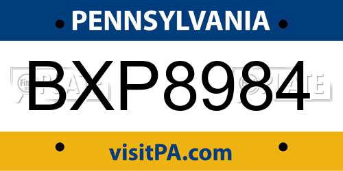 BXP8984 Pennsylvania License Plate